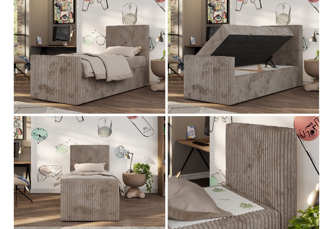 Łóżko kontynentalne TILIO DUO 90x200 - H4 - jasnobrązowy, sztruks - strona prawa