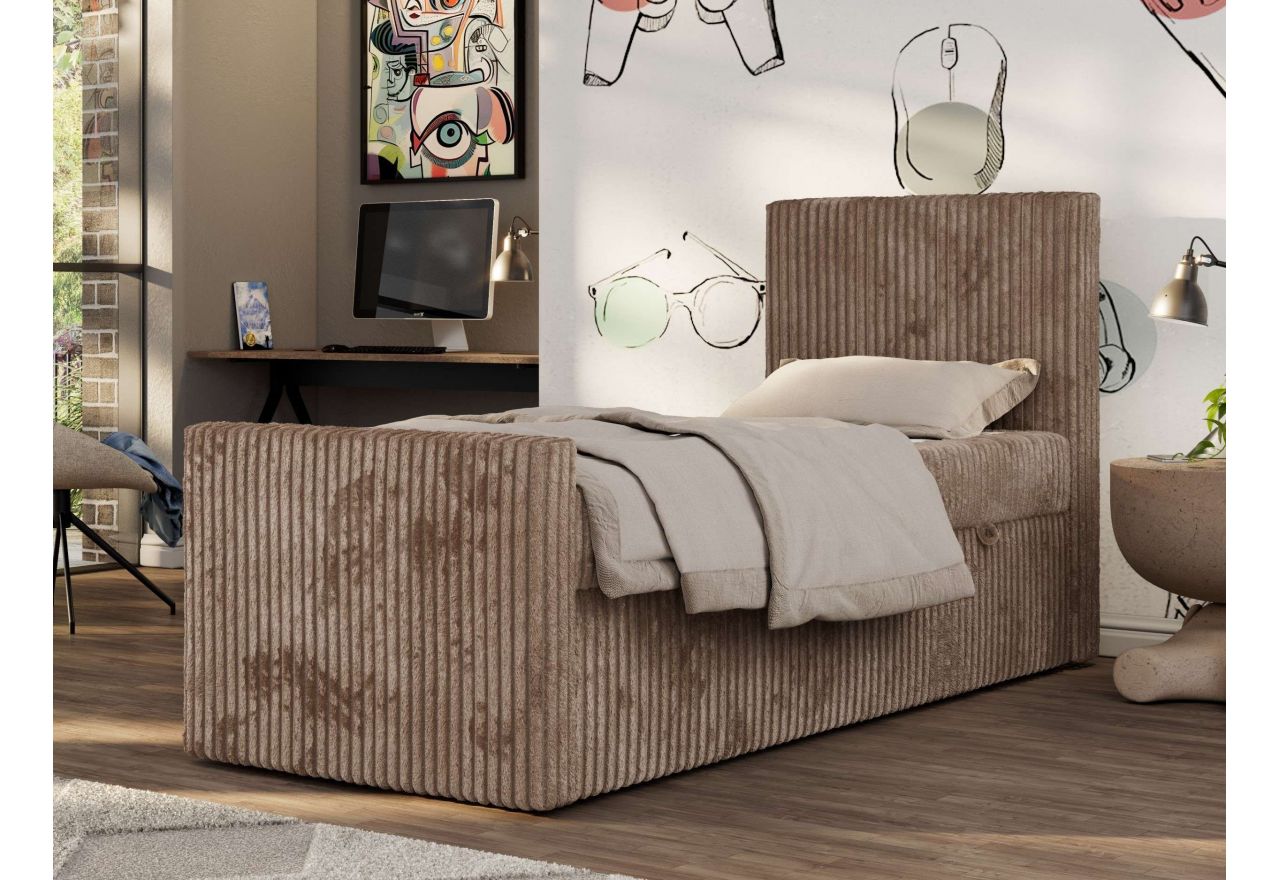 Łóżko kontynentalne TILIO DUO 90x200 - H4 - brązowy, sztruks - strona prawa