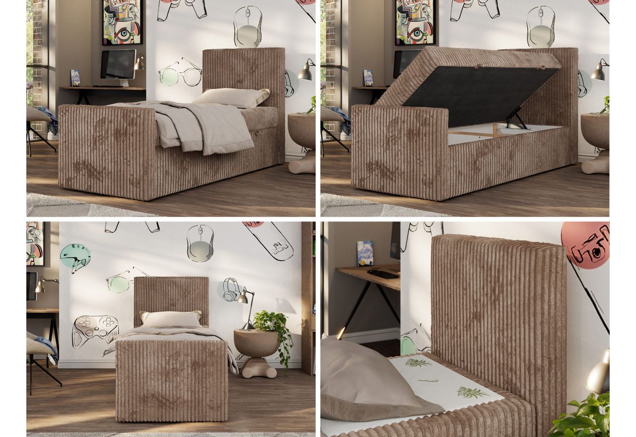 Łóżko kontynentalne TILIO DUO 90x200 - H4 - brązowy, sztruks - strona prawa