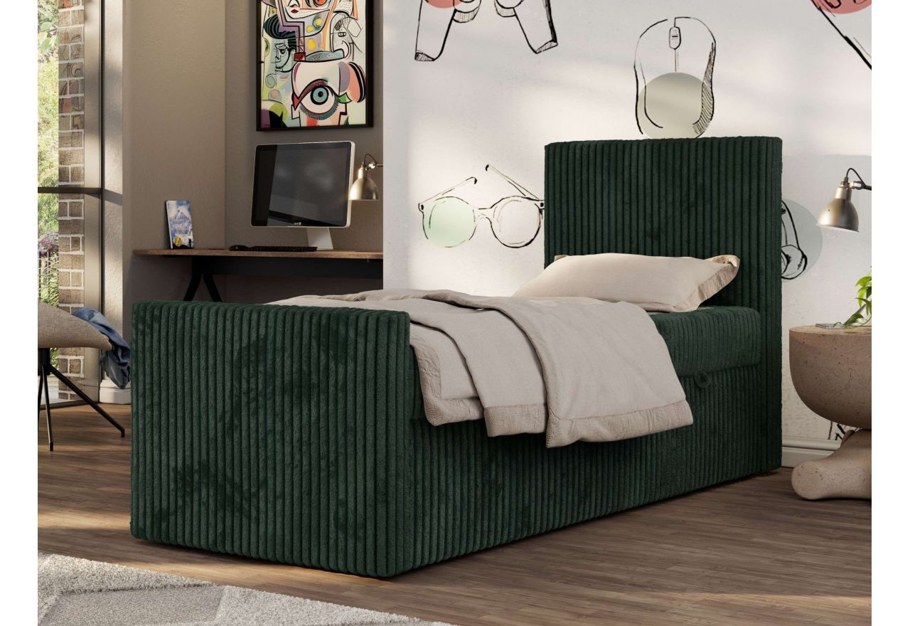 Łóżko kontynentalne TILIO DUO 90x200 - H4 - ciemnozielony, sztruks - strona prawa