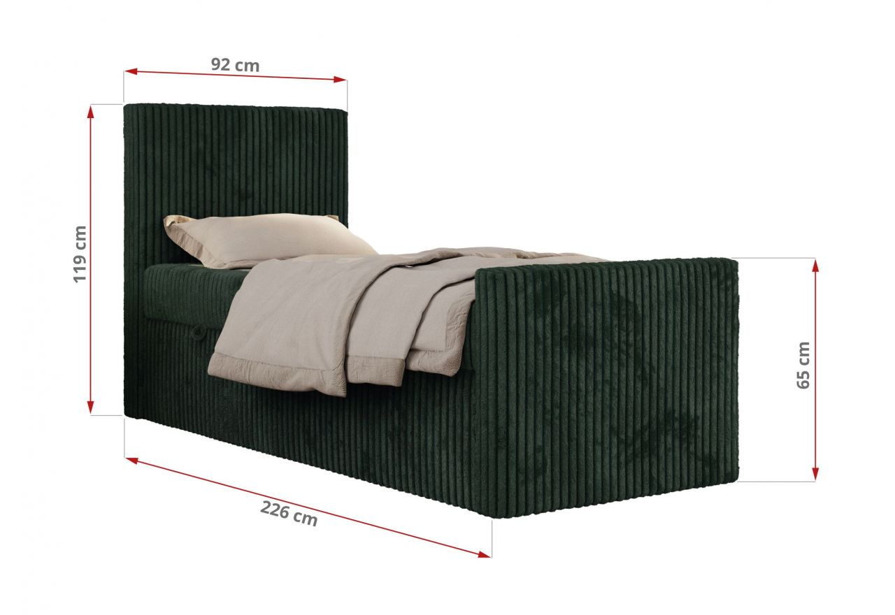 Łóżko kontynentalne TILIO DUO 90x200 - H4 - ciemnozielony, sztruks - strona prawa