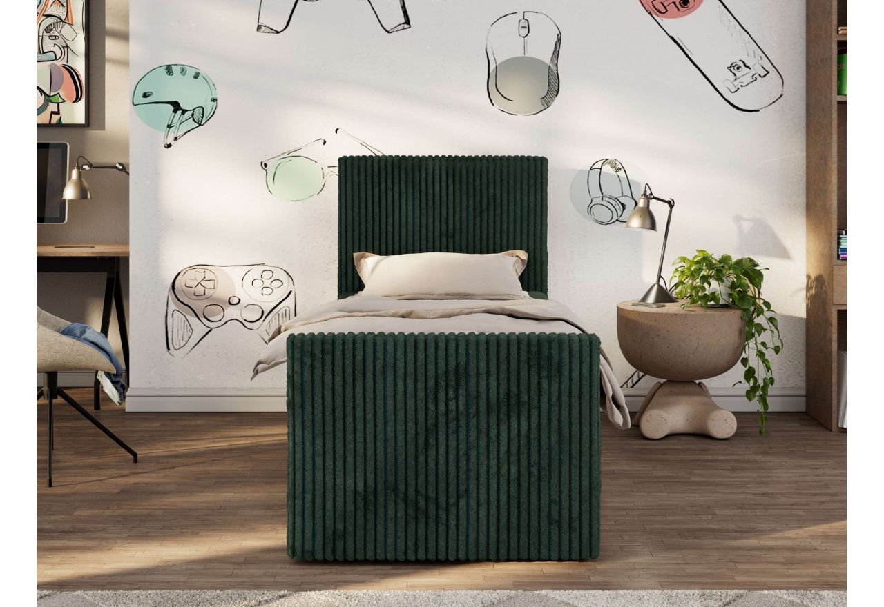 Łóżko kontynentalne TILIO DUO 90x200 - H4 - ciemnozielony, sztruks - strona prawa