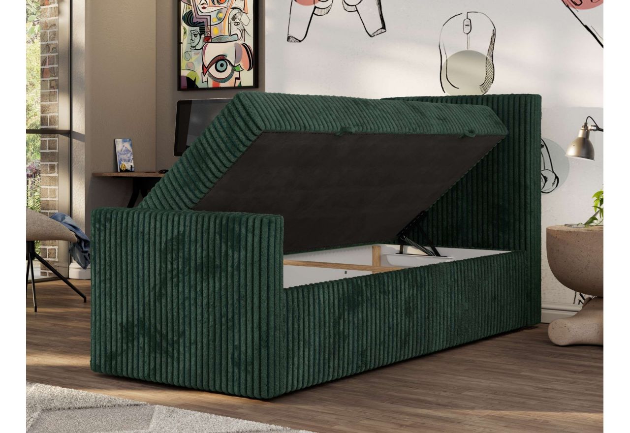 Łóżko kontynentalne TILIO DUO 90x200 - H4 - ciemnozielony, sztruks - strona prawa