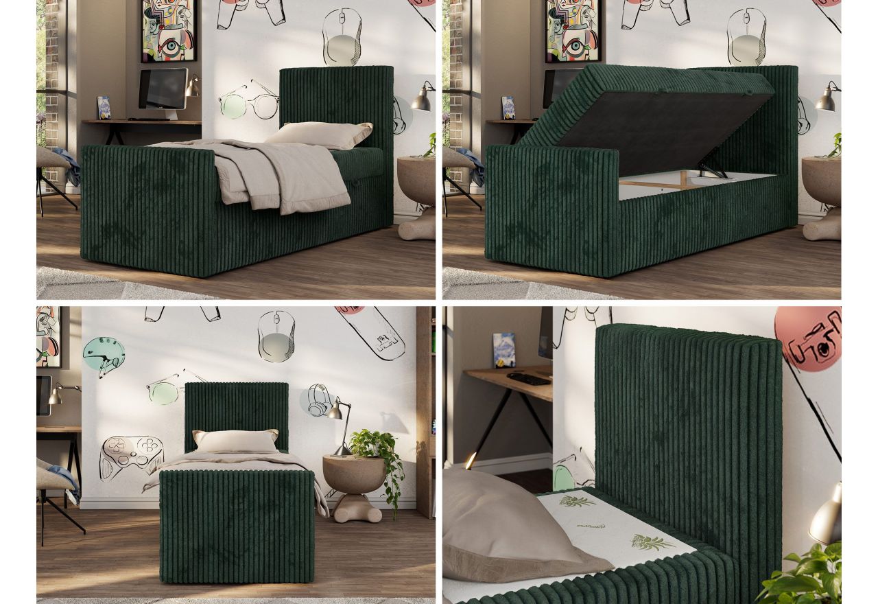 Łóżko kontynentalne TILIO DUO 90x200 - H4 - ciemnozielony, sztruks - strona prawa