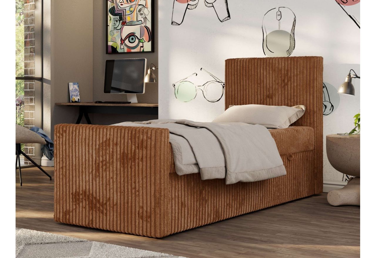 Łóżko kontynentalne TILIO DUO 90x200 - H4 - pomarańczowy, sztruks - strona prawa