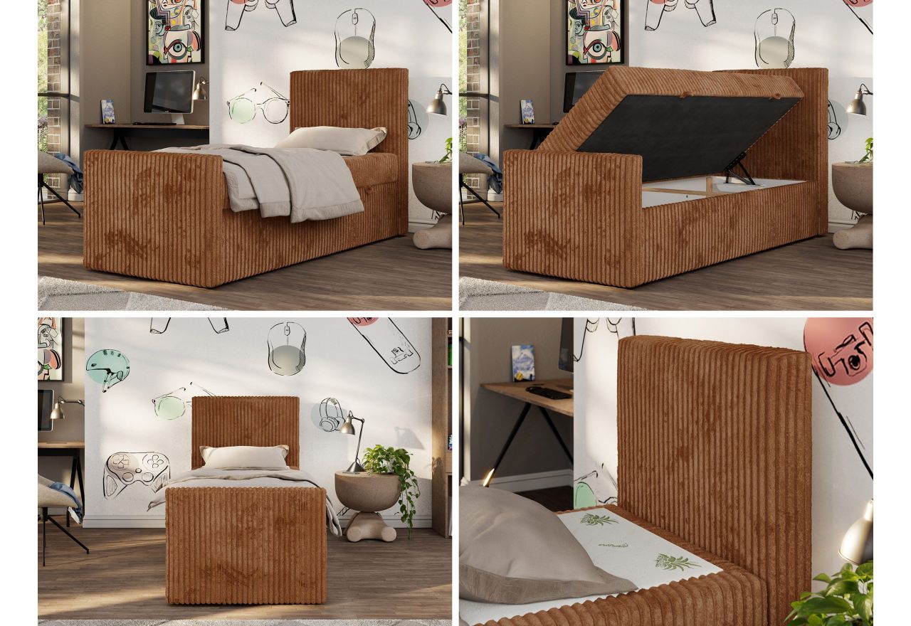 Łóżko kontynentalne TILIO DUO 90x200 - H4 - pomarańczowy, sztruks - strona prawa