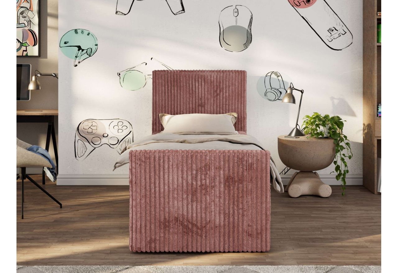 Łóżko kontynentalne TILIO DUO 90x200 - H4 - różowy, sztruks - strona prawa