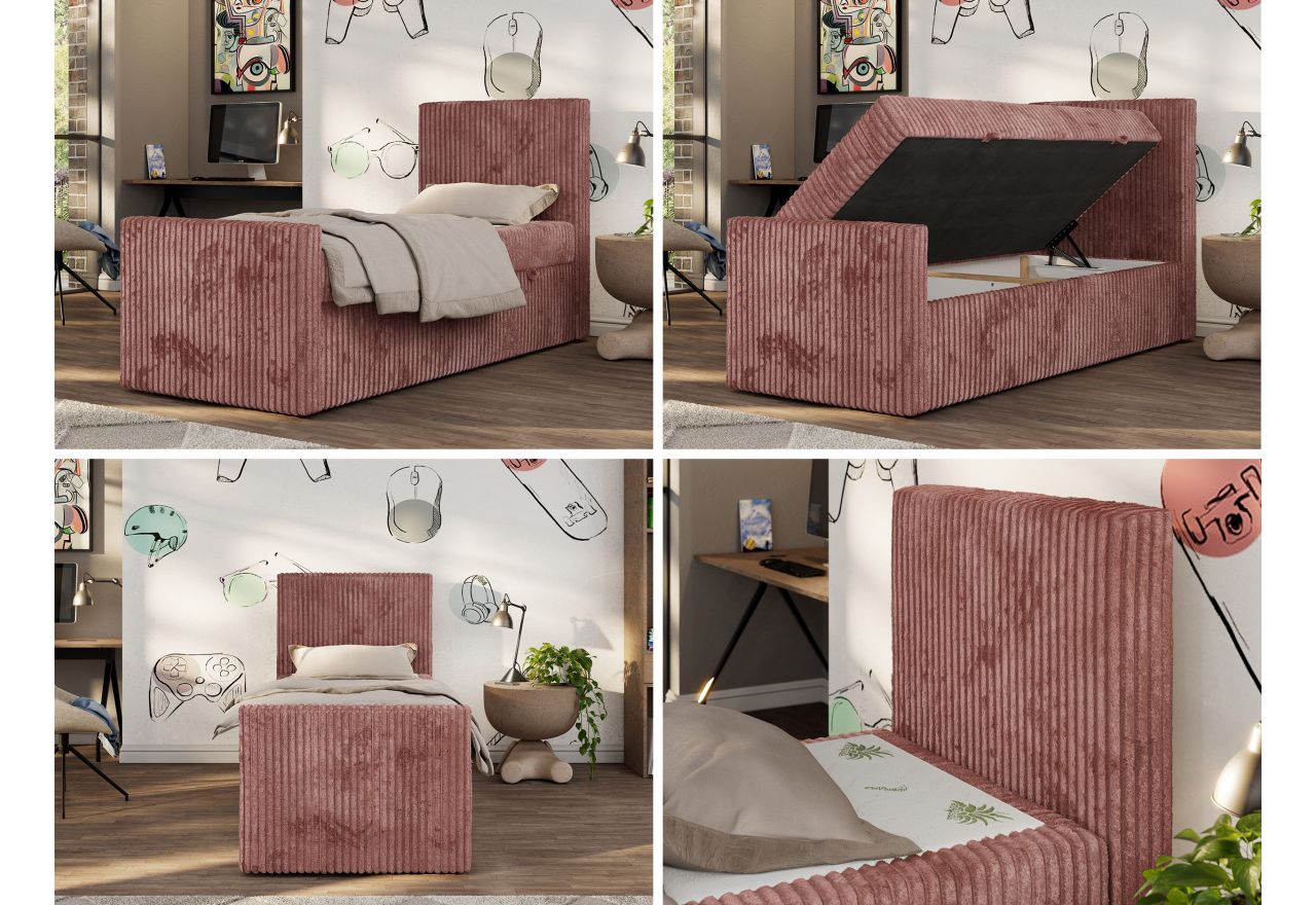 Łóżko kontynentalne TILIO DUO 90x200 - H4 - różowy, sztruks - strona prawa