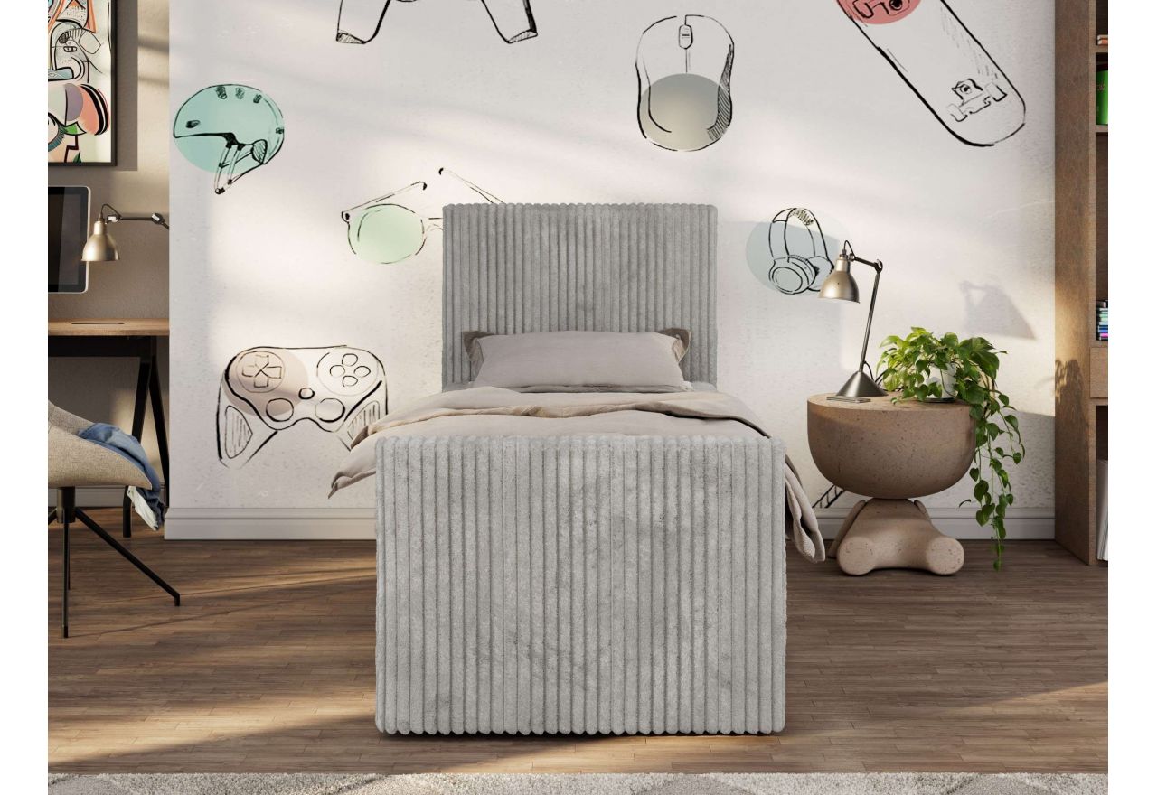 Łóżko kontynentalne TILIO DUO 90x200 - H4 - jasnoszary, sztruks - strona prawa