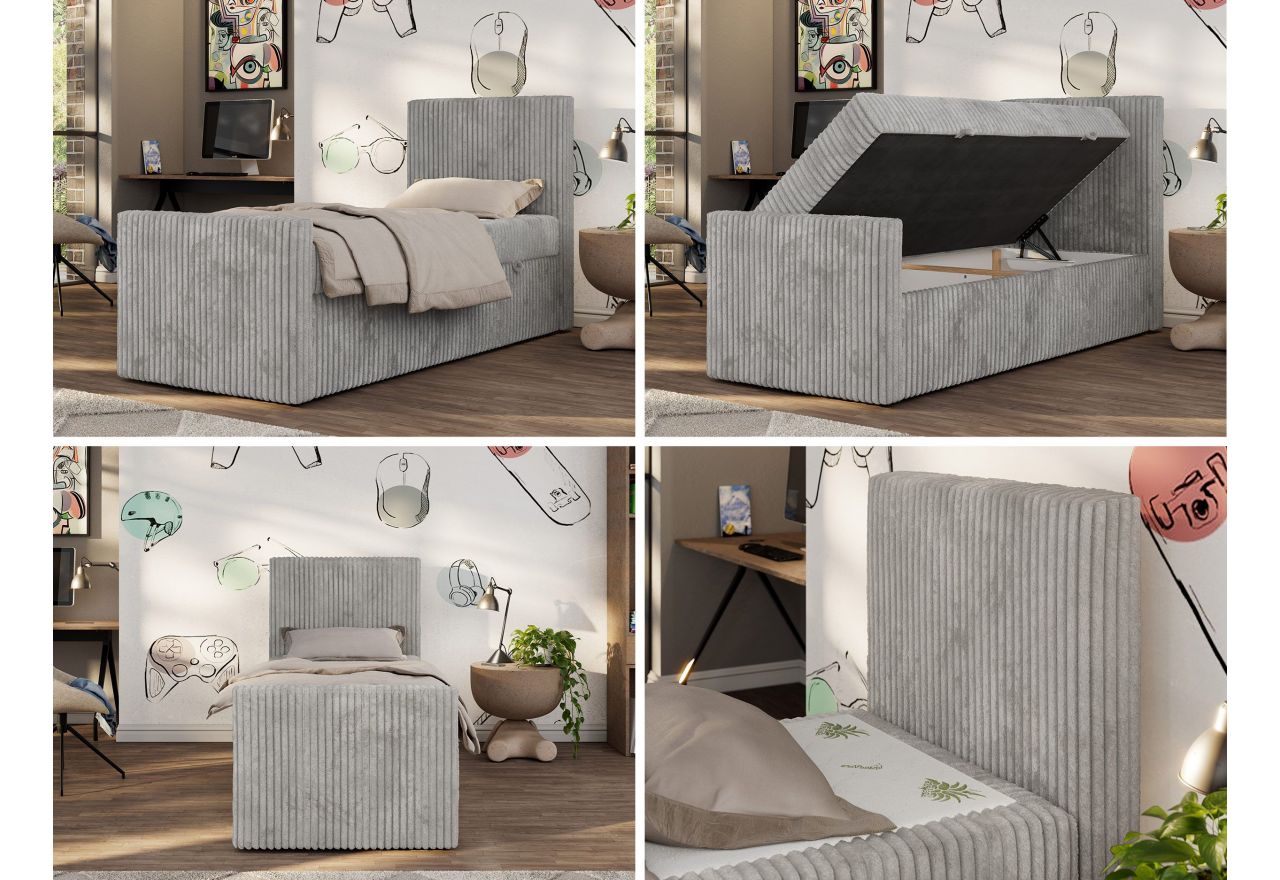 Łóżko kontynentalne TILIO DUO 90x200 - H4 - jasnoszary, sztruks - strona prawa