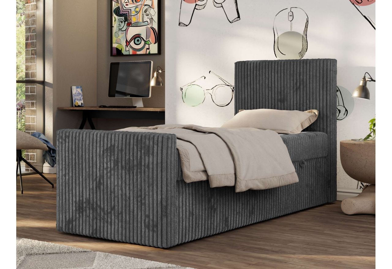 Łóżko kontynentalne TILIO DUO 90x200 - H4 - ciemnoszary, sztruks - strona prawa