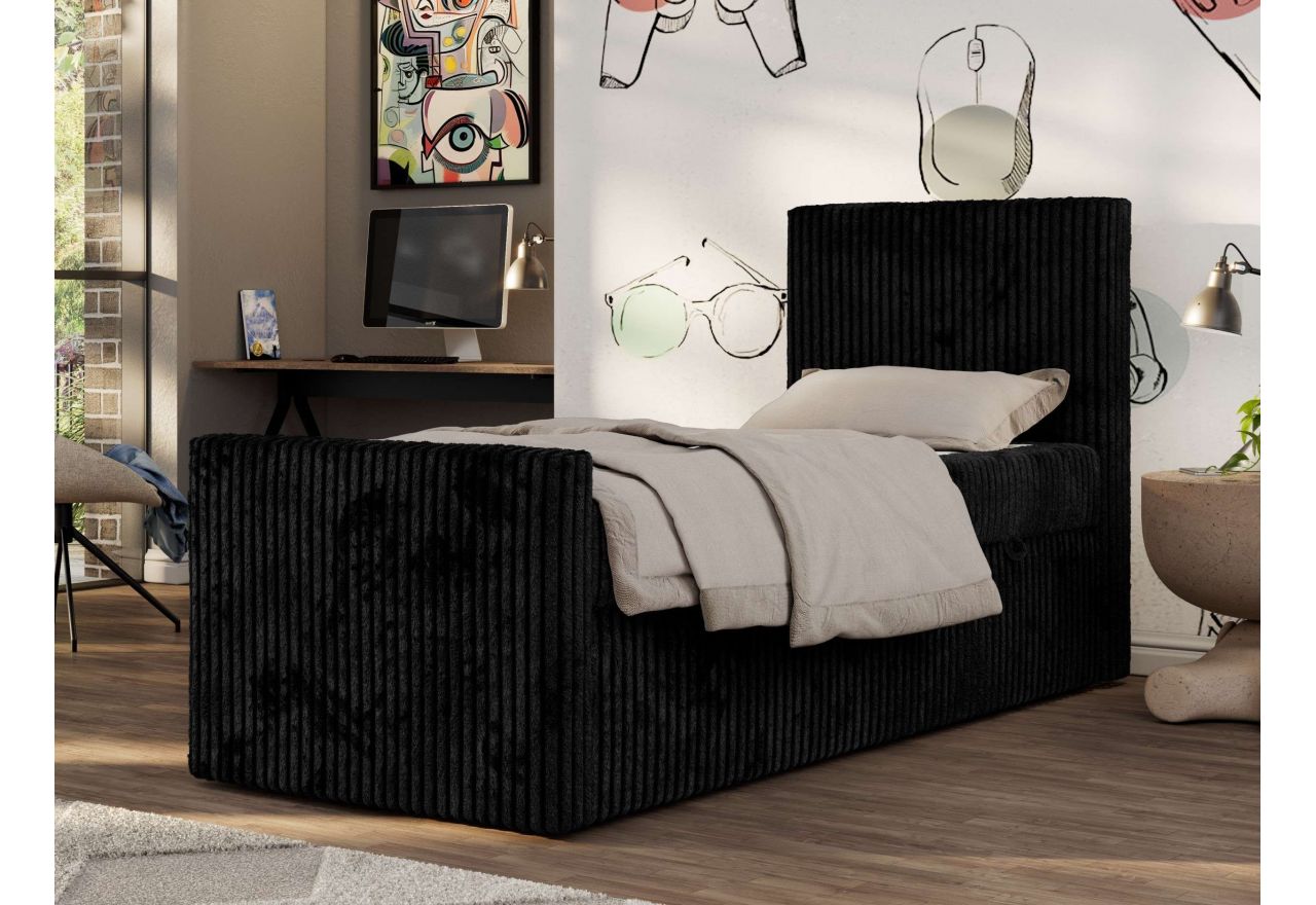 Łóżko kontynentalne TILIO DUO 90x200 - H4 - czarny, sztruks - strona prawa