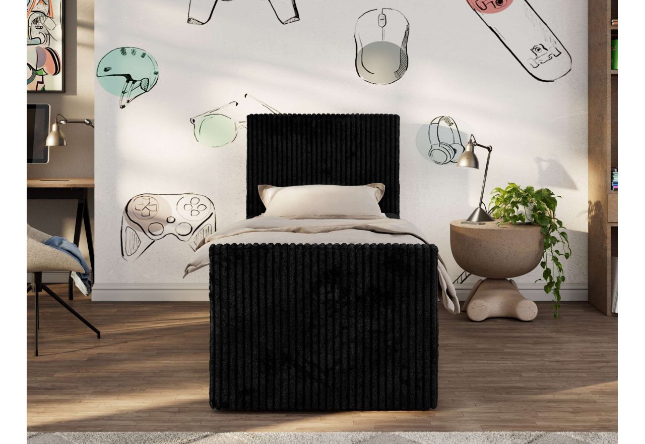 Łóżko kontynentalne TILIO DUO 90x200 - H4 - czarny, sztruks - strona prawa