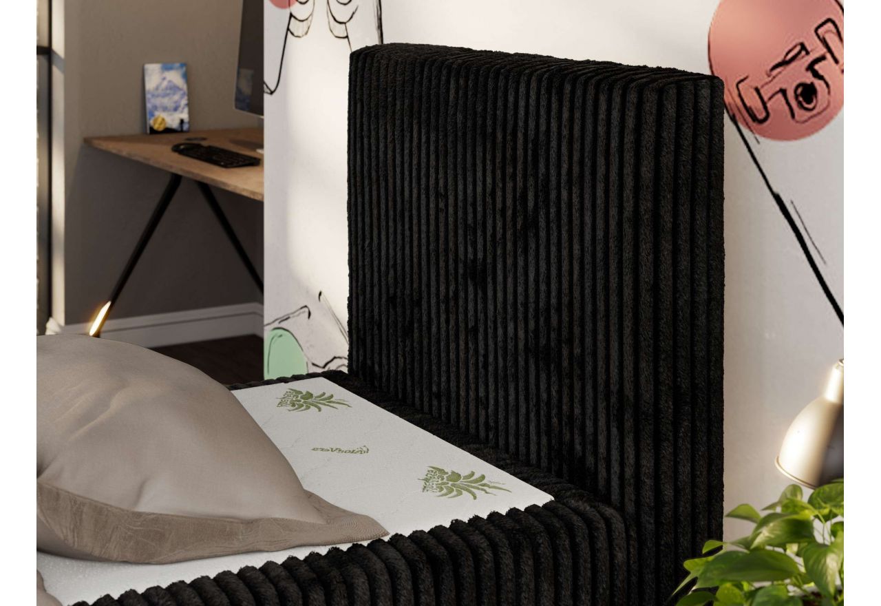 Łóżko kontynentalne TILIO DUO 90x200 - H4 - czarny, sztruks - strona prawa