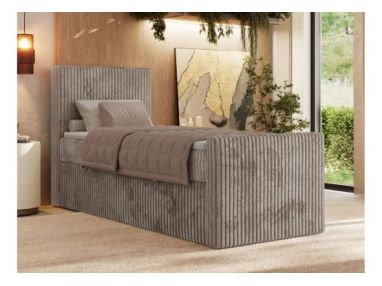 Łóżko kontynentalne TILIANO DUO 90x200 - H3 - jasnobrązowy, sztruks - strona lewa - topper T25