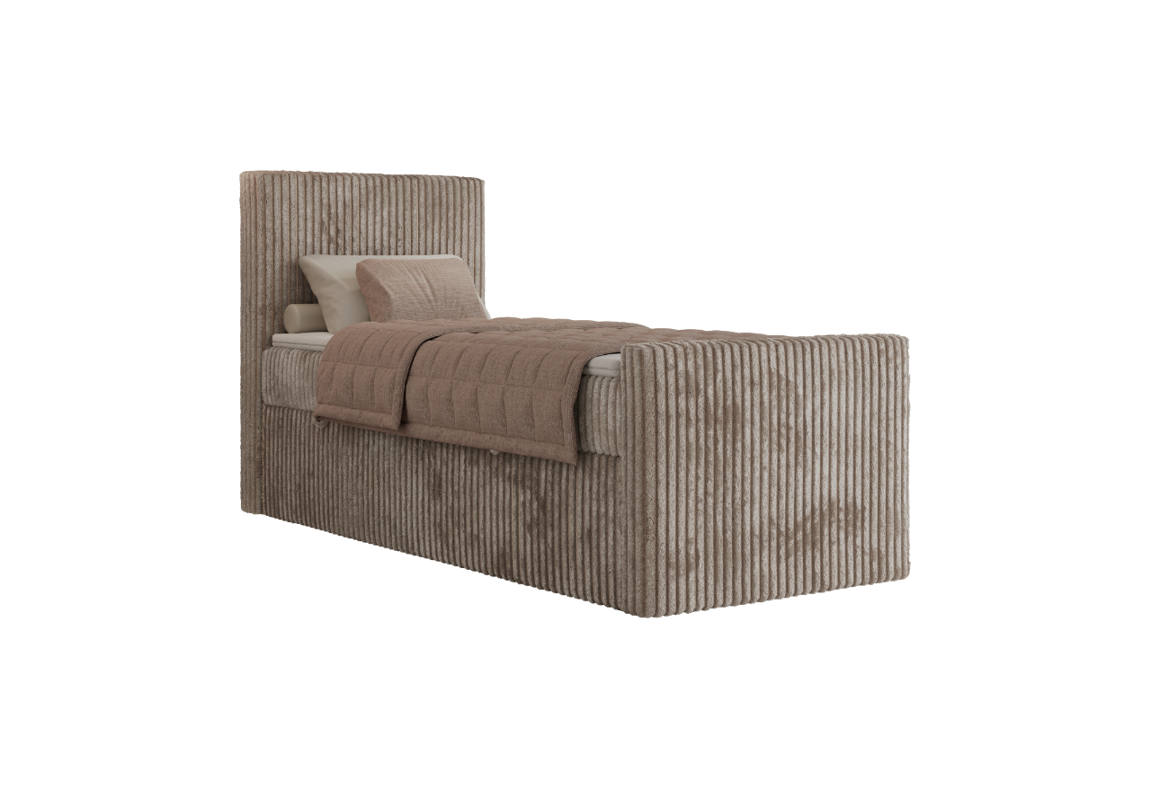 Łóżko kontynentalne TILIANO DUO 90x200 - H3 - jasnobrązowy, sztruks - strona lewa - topper T25