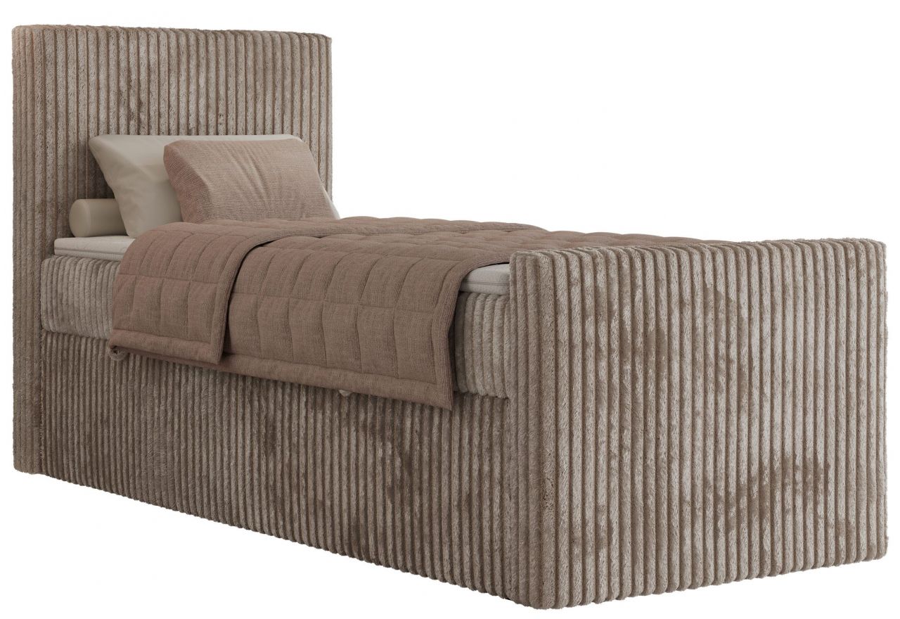 Łóżko kontynentalne TILIANO DUO 90x200 - H3 - jasnobrązowy, sztruks - strona lewa - topper T25