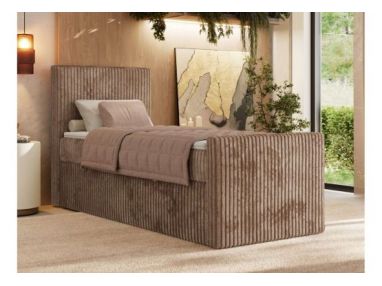 Łóżko kontynentalne TILIANO DUO 90x200 - H3 - brązowy, sztruks - strona lewa - topper T25