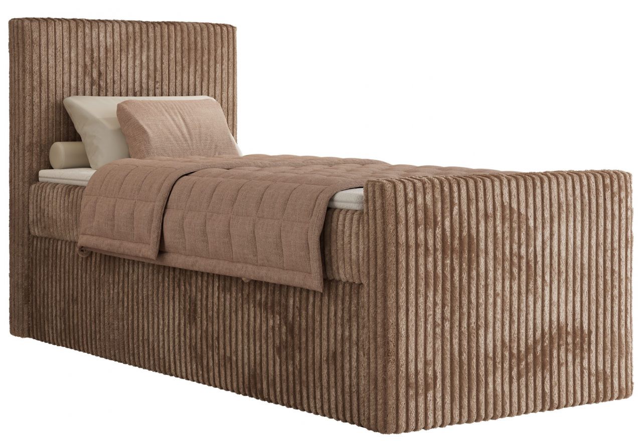 Łóżko kontynentalne TILIANO DUO 90x200 - H3 - brązowy, sztruks - strona lewa - topper T25