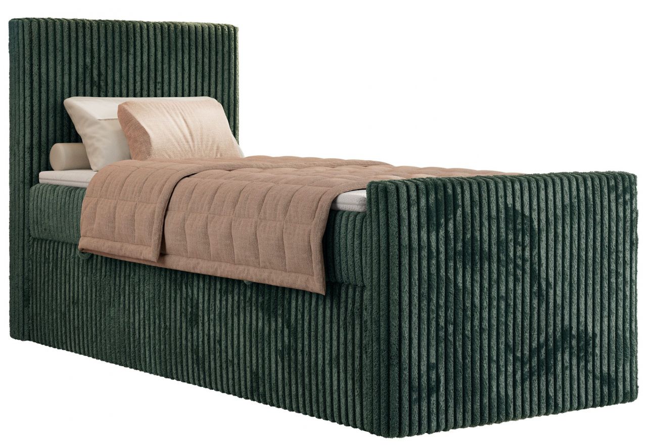 Łóżko kontynentalne TILIANO DUO 90x200 - H3 - ciemnozielony, sztruks - strona lewa - topper T25