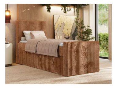 Łóżko kontynentalne TILIANO DUO 90x200 - H3 - pomarańczowy, sztruks - strona lewa - topper T25