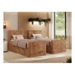 Łóżko kontynentalne TILIANO DUO 90x200 - H3 - pomarańczowy, sztruks - strona lewa - topper T25