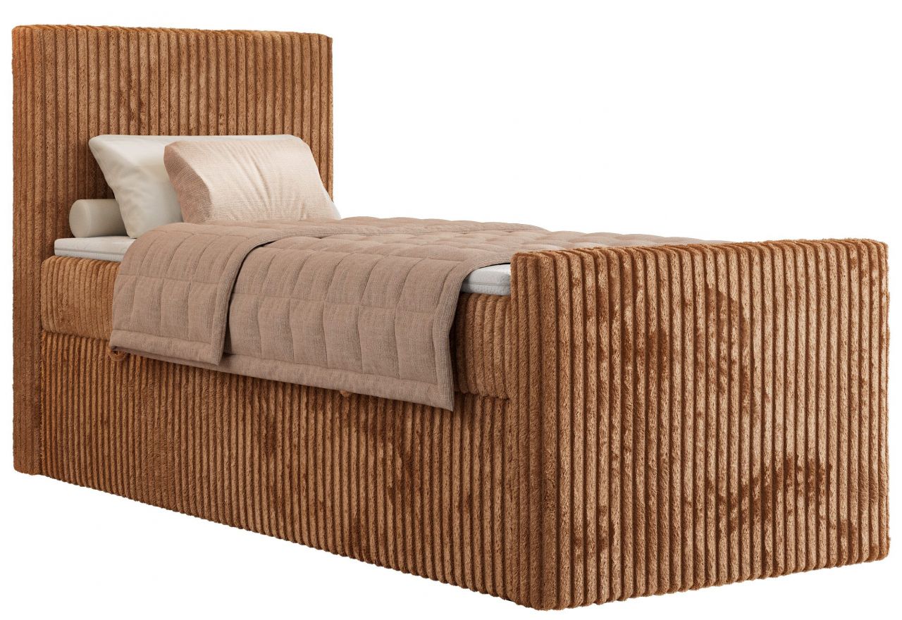 Łóżko kontynentalne TILIANO DUO 90x200 - H3 - pomarańczowy, sztruks - strona lewa - topper T25