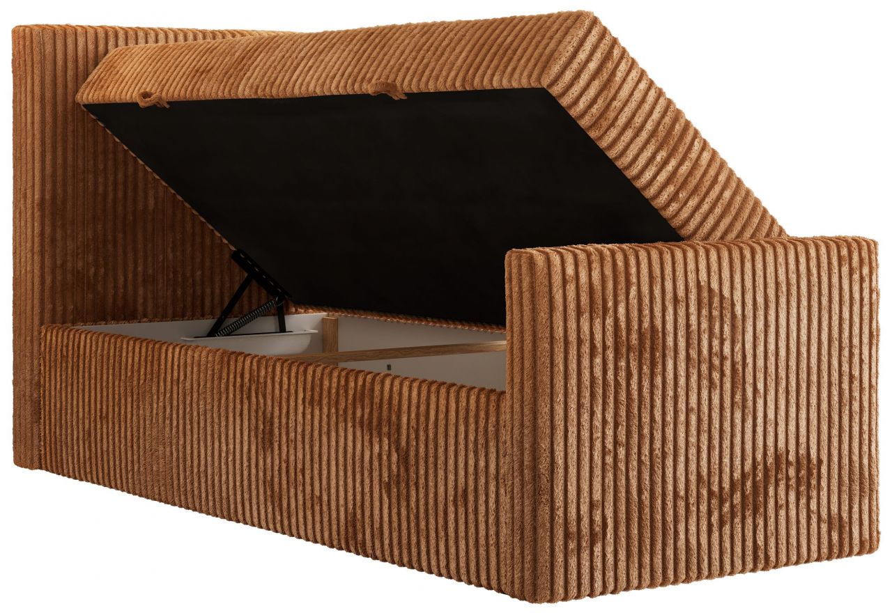 Łóżko kontynentalne TILIANO DUO 90x200 - H3 - pomarańczowy, sztruks - strona lewa - topper T25