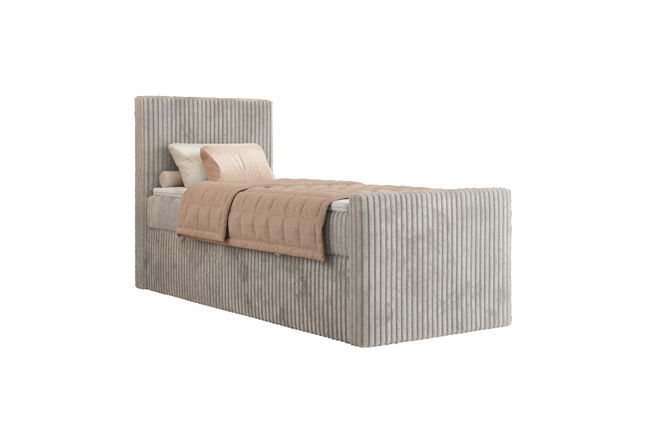 Łóżko kontynentalne TILIANO DUO 90x200 - H3 - jasnoszary, sztruks - strona lewa - topper T25