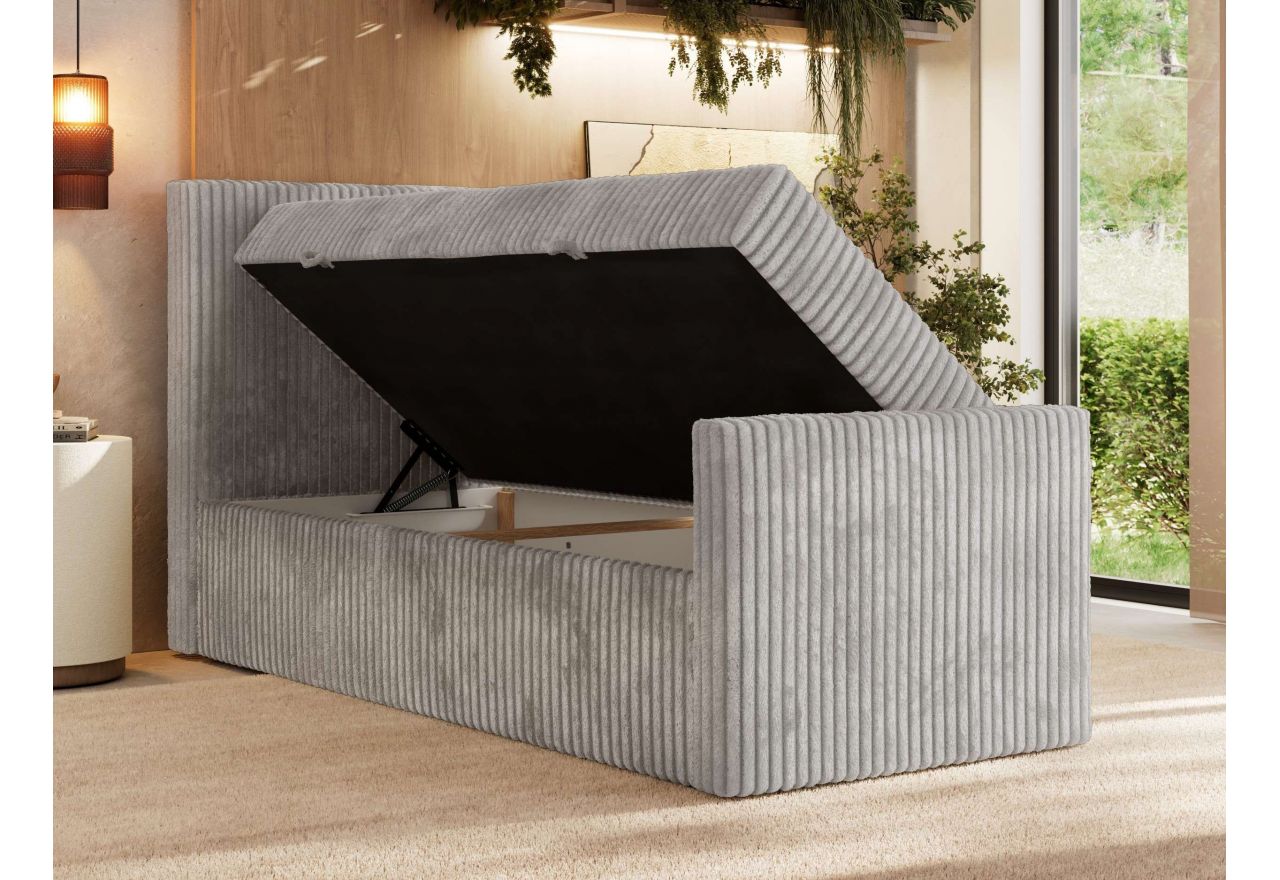 Łóżko kontynentalne TILIANO DUO 90x200 - H3 - jasnoszary, sztruks - strona lewa - topper T25