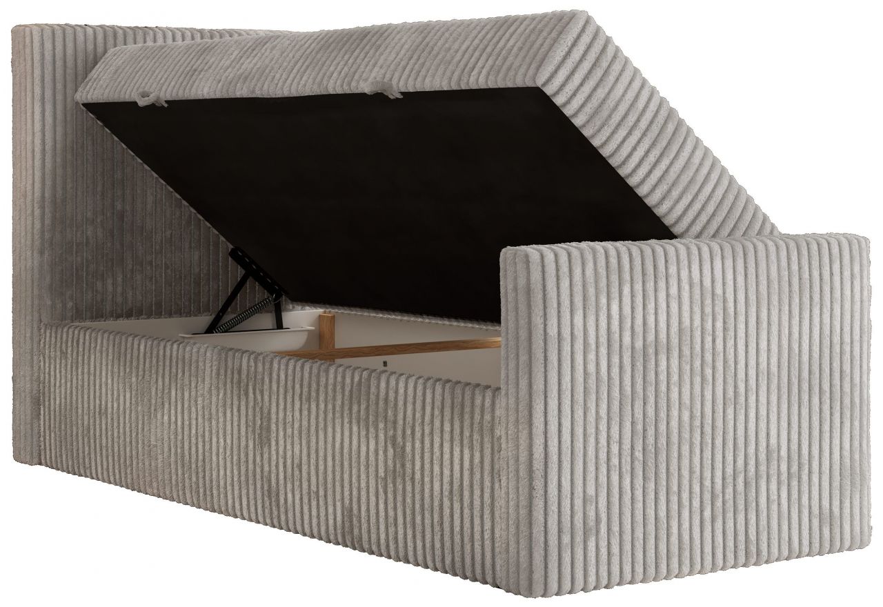 Łóżko kontynentalne TILIANO DUO 90x200 - H3 - jasnoszary, sztruks - strona lewa - topper T25