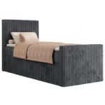 Łóżko kontynentalne TILIANO DUO 90x200 - H3 - ciemnoszary, sztruks - strona lewa - topper T25