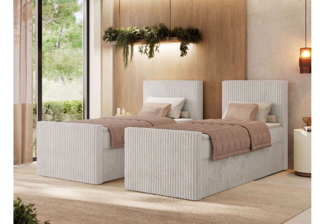 Łóżko kontynentalne TILIANO DUO 90x200 - H3 - beżowy, sztruks - strona prawa - topper T25