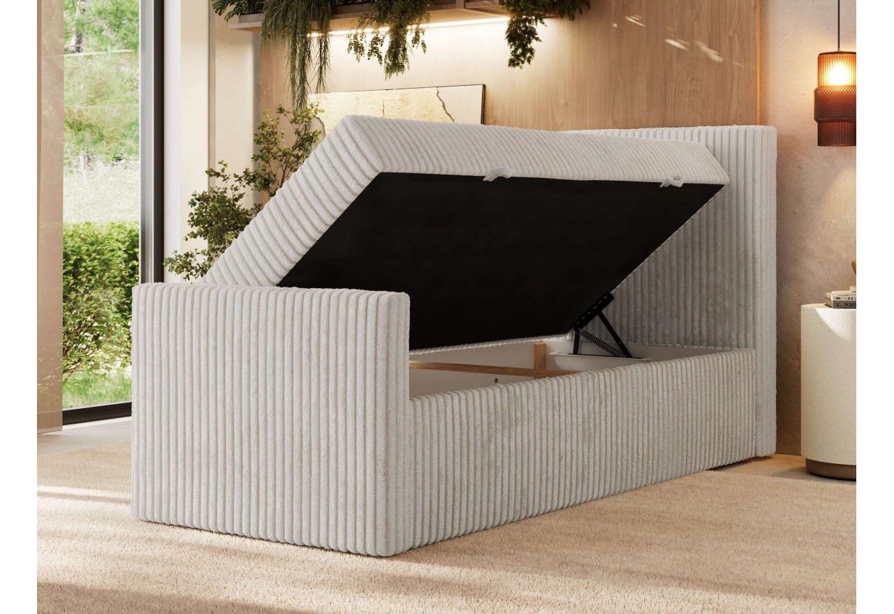 Łóżko kontynentalne TILIANO DUO 90x200 - H3 - beżowy, sztruks - strona prawa - topper T25