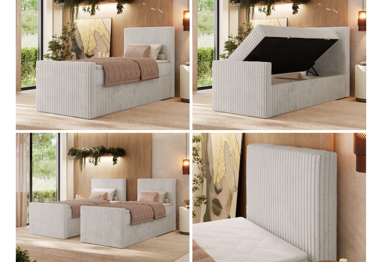 Łóżko kontynentalne TILIANO DUO 90x200 - H3 - beżowy, sztruks - strona prawa - topper T25