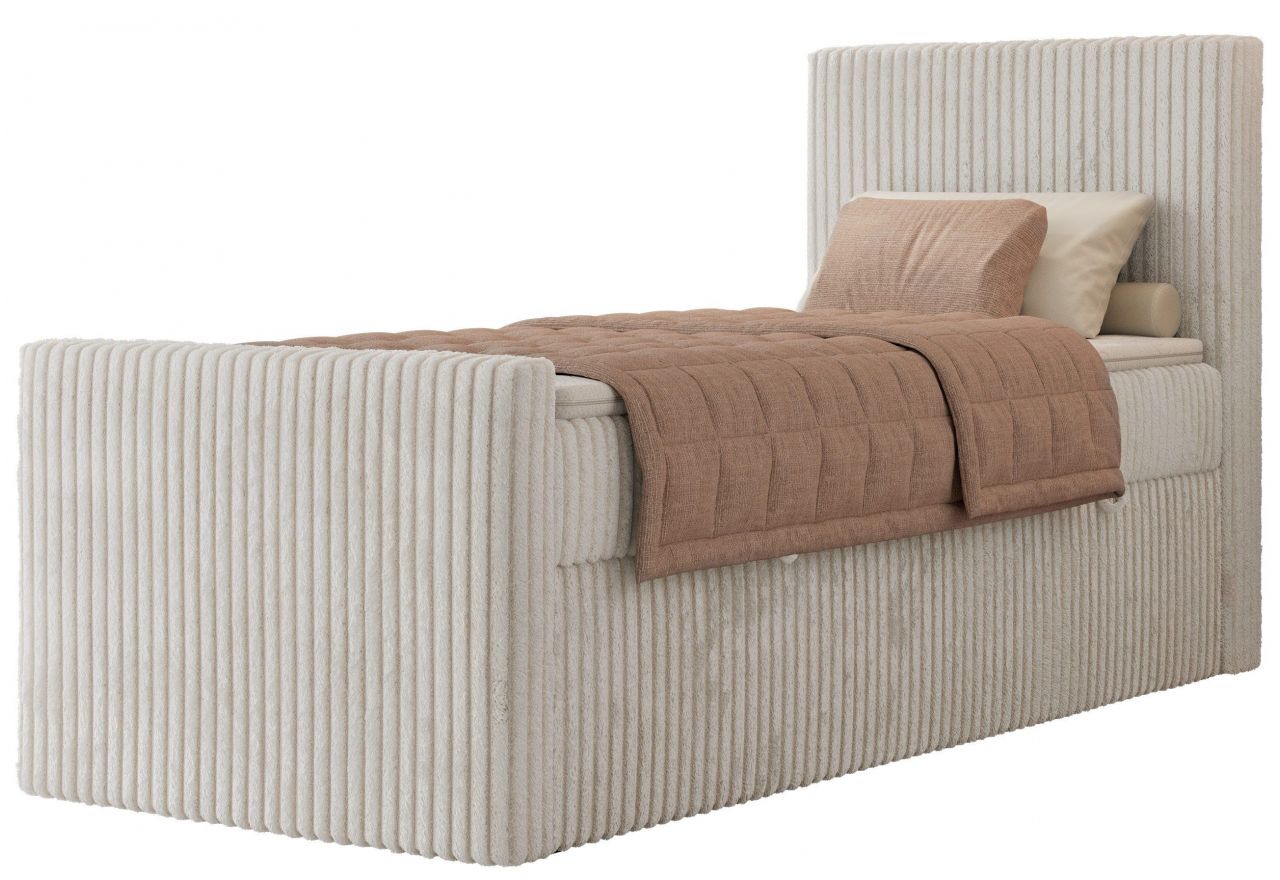 Łóżko kontynentalne TILIANO DUO 90x200 - H3 - beżowy, sztruks - strona prawa - topper T25