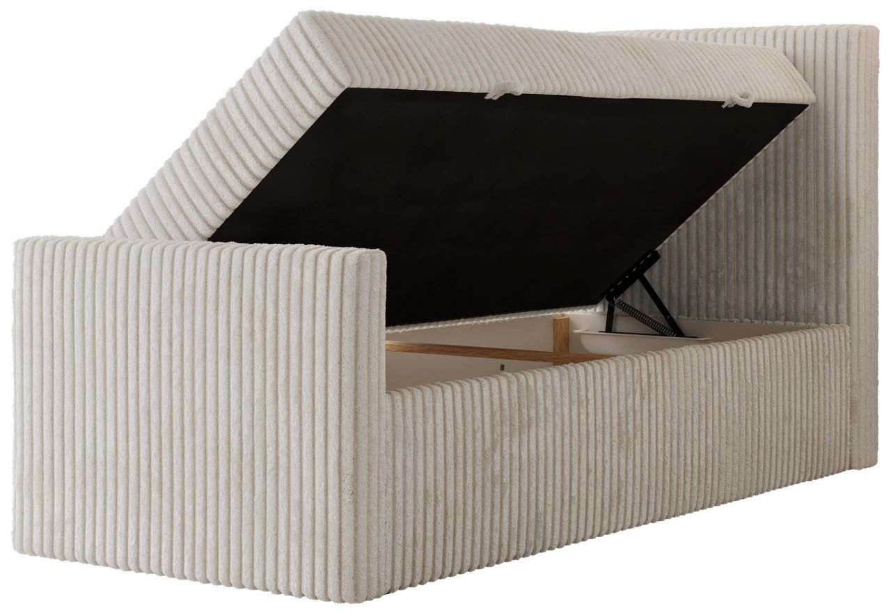 Łóżko kontynentalne TILIANO DUO 90x200 - H3 - beżowy, sztruks - strona prawa - topper T25