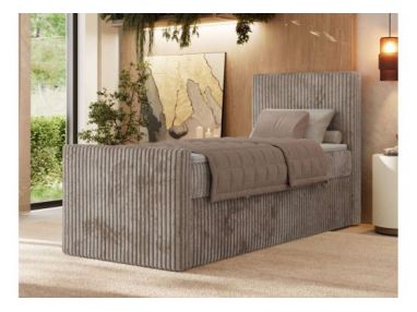 Łóżko kontynentalne TILIANO DUO 90x200 - H3 - jasnobrązowy, sztruks - strona prawa - topper T25