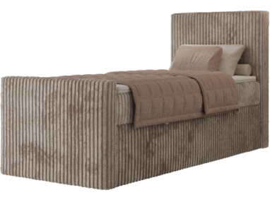 Łóżko kontynentalne TILIANO DUO 90x200 - H3 - jasnobrązowy, sztruks - strona prawa - topper T25