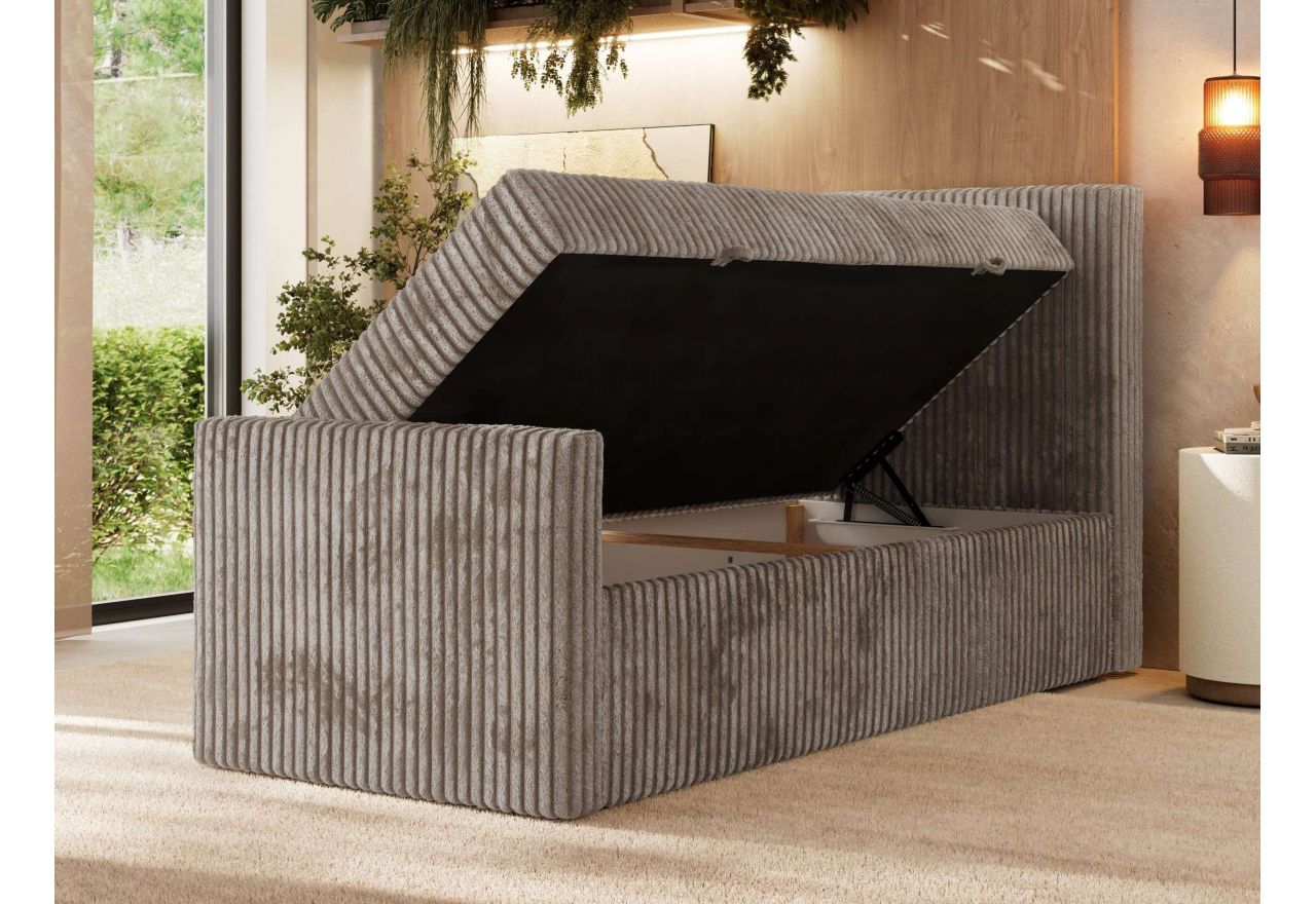 Łóżko kontynentalne TILIANO DUO 90x200 - H3 - jasnobrązowy, sztruks - strona prawa - topper T25