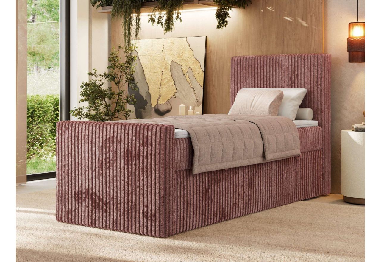 Łóżko kontynentalne TILIANO DUO 90x200 - H3 - różowy, sztruks - strona prawa - topper T25