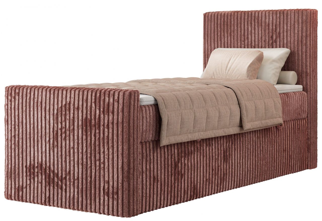 Łóżko kontynentalne TILIANO DUO 90x200 - H3 - różowy, sztruks - strona prawa - topper T25