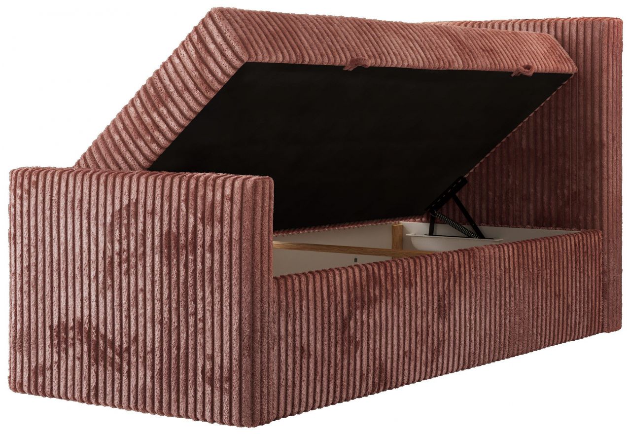 Łóżko kontynentalne TILIANO DUO 90x200 - H3 - różowy, sztruks - strona prawa - topper T25