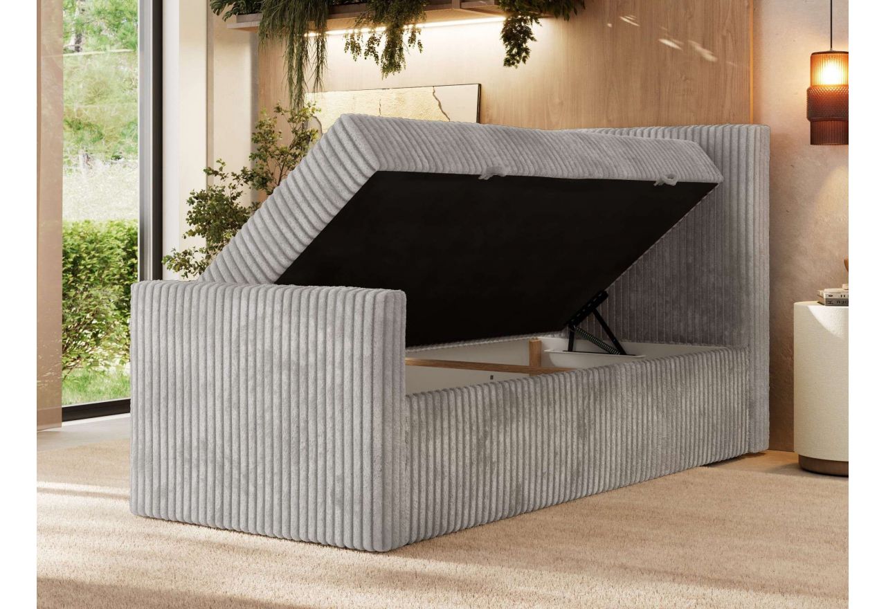 Łóżko kontynentalne TILIANO DUO 90x200 - H3 - jasnoszary, sztruks - strona prawa - topper T25