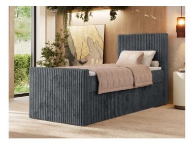 Łóżko kontynentalne TILIANO DUO 90x200 - H3 - ciemnoszary, sztruks - strona prawa - topper T25