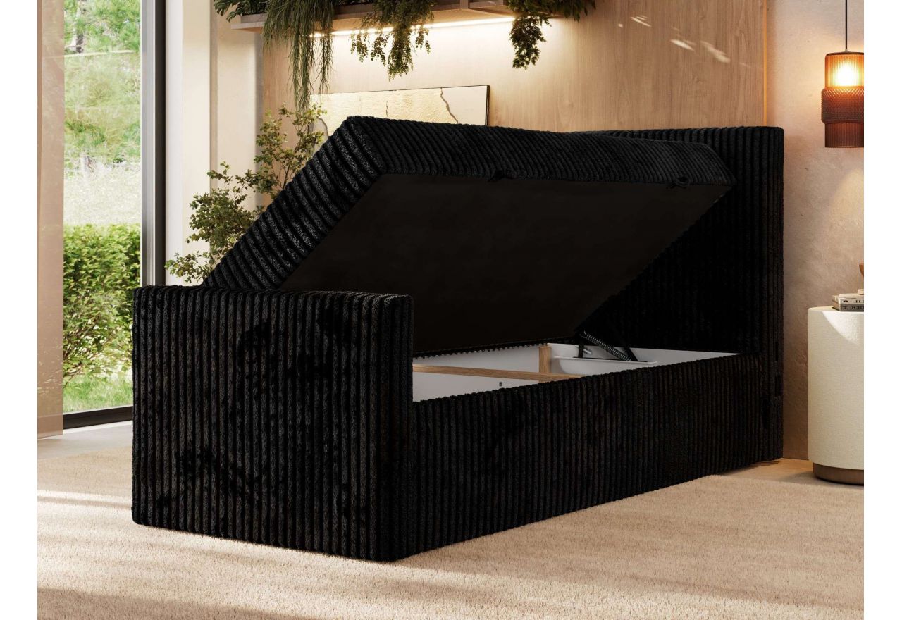 Łóżko kontynentalne TILIANO DUO 90x200 - H3 - czarny, sztruks - strona prawa - topper T25