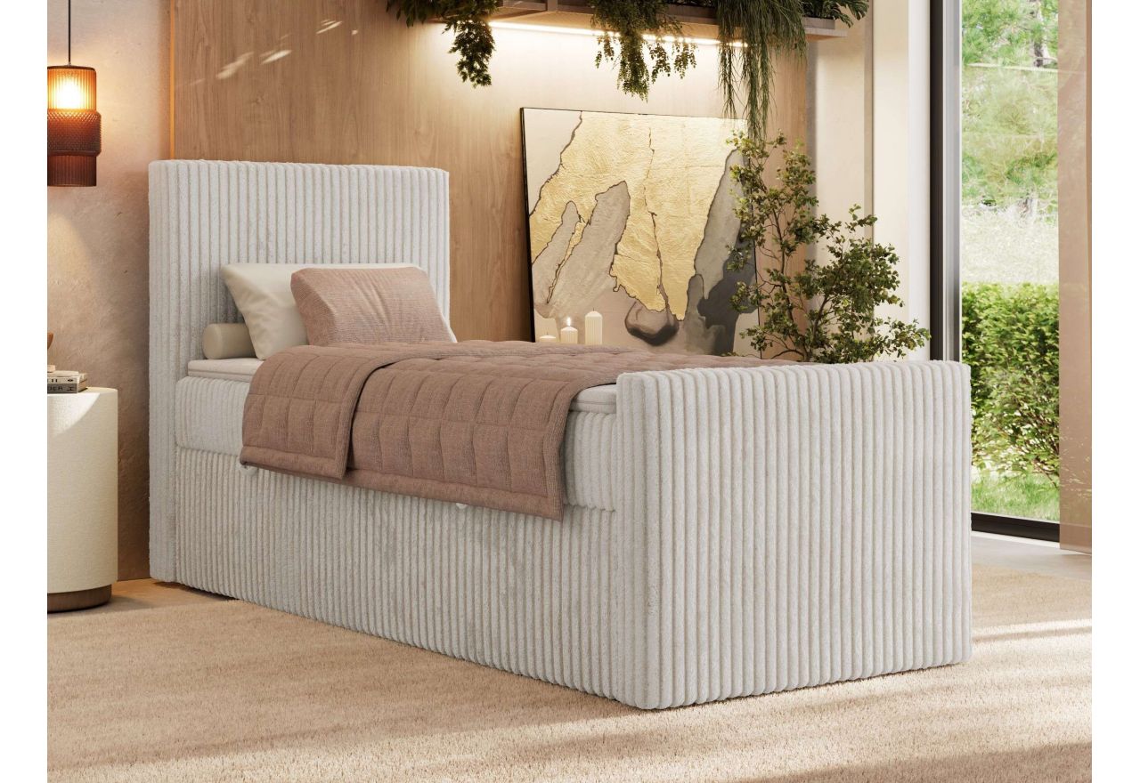 Łóżko kontynentalne TILIANO DUO 90x200 - H4 - beżowy, sztruks - strona lewa - topper T25