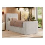 Łóżko kontynentalne TILIANO DUO 90x200 - H4 - beżowy, sztruks - strona lewa - topper T25