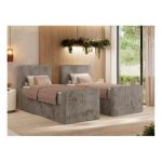 Łóżko kontynentalne TILIANO DUO 90x200 - H4 - jasnobrązowy, sztruks - strona lewa - topper T25