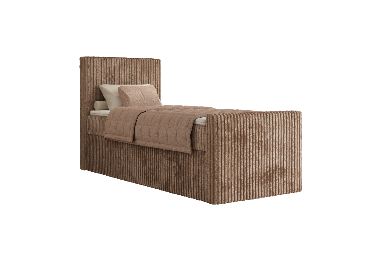 Łóżko kontynentalne TILIANO DUO 90x200 - H4 - brązowy, sztruks - strona lewa - topper T25